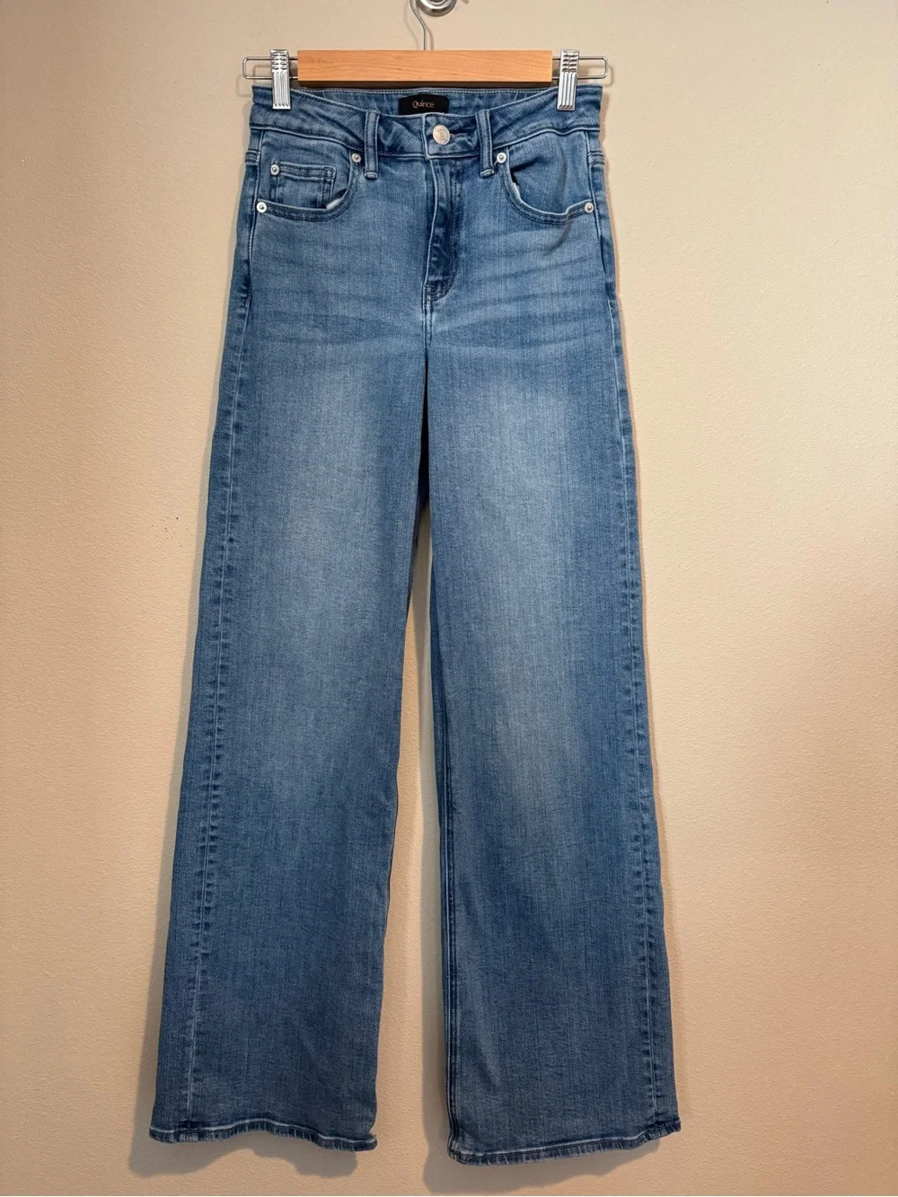 Quince Bella Stretch Wide Leg Jeans Seaside Blue 34” Inseam Extra Long Tall